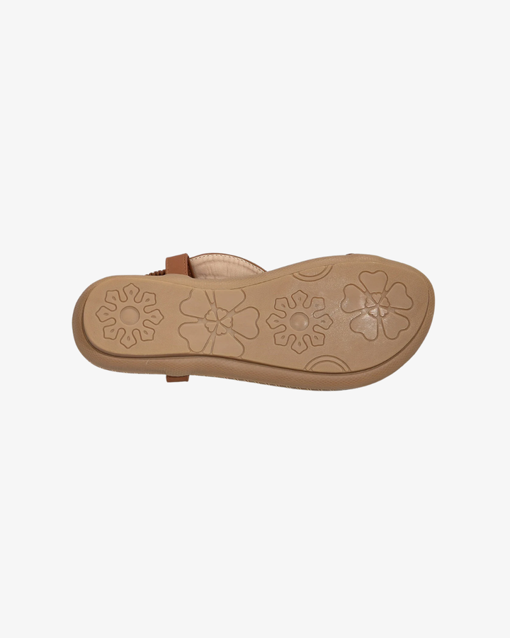 Sandales tongs perlées à motifs floraux avec sangle élastique à la cheville – confort à enfiler