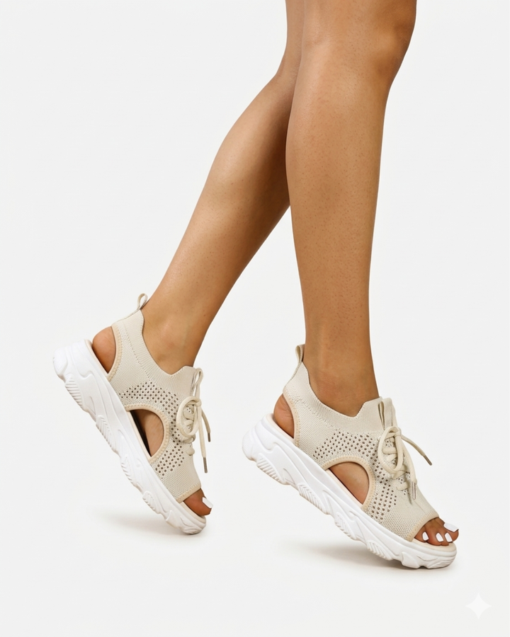 Sandales en maille tricotée chic avec des découpes, à lacets et à bout ouvert