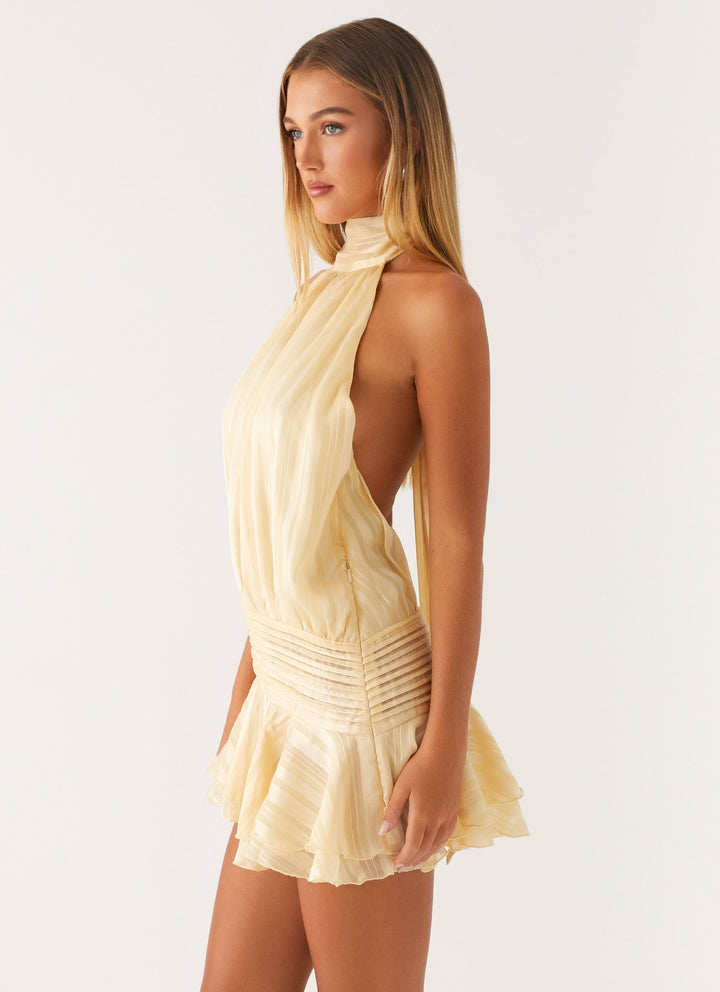 Robe longue mousseline femme col halter dos nu taille asymétrique