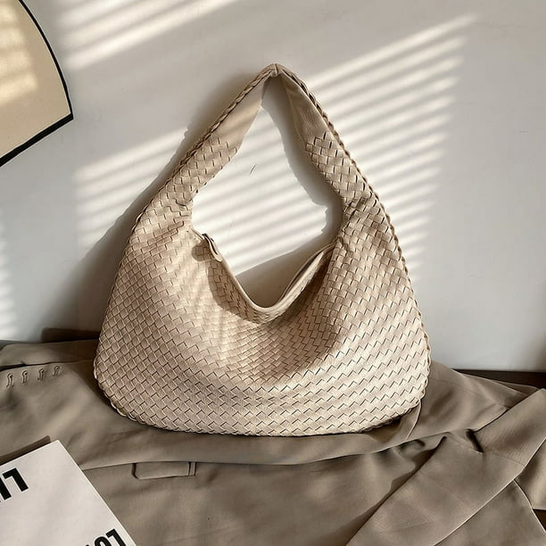 Sac épaule femme cuir PU tressé grand format compartiments multiples