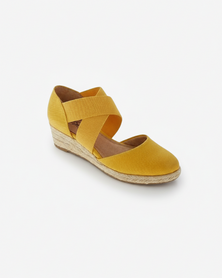 Espadrilles compensées à brides croisées, bout fermé, sans lacets