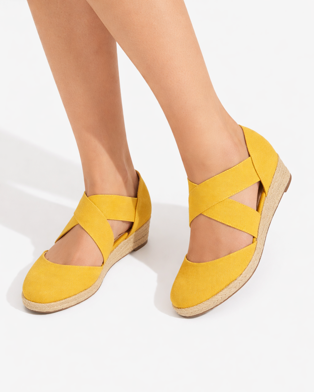 Espadrilles compensées à brides croisées, bout fermé, sans lacets