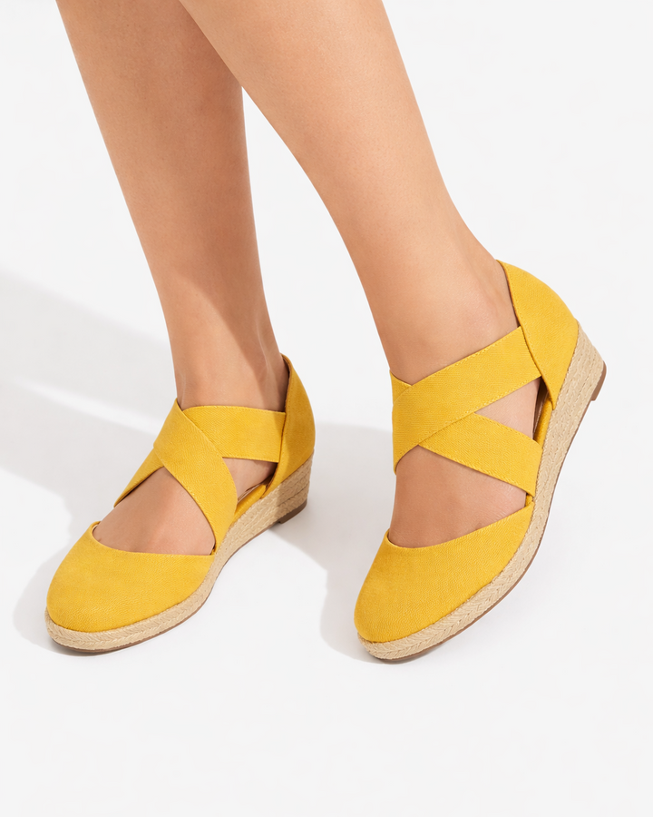 Espadrilles compensées à brides croisées, bout fermé, sans lacets