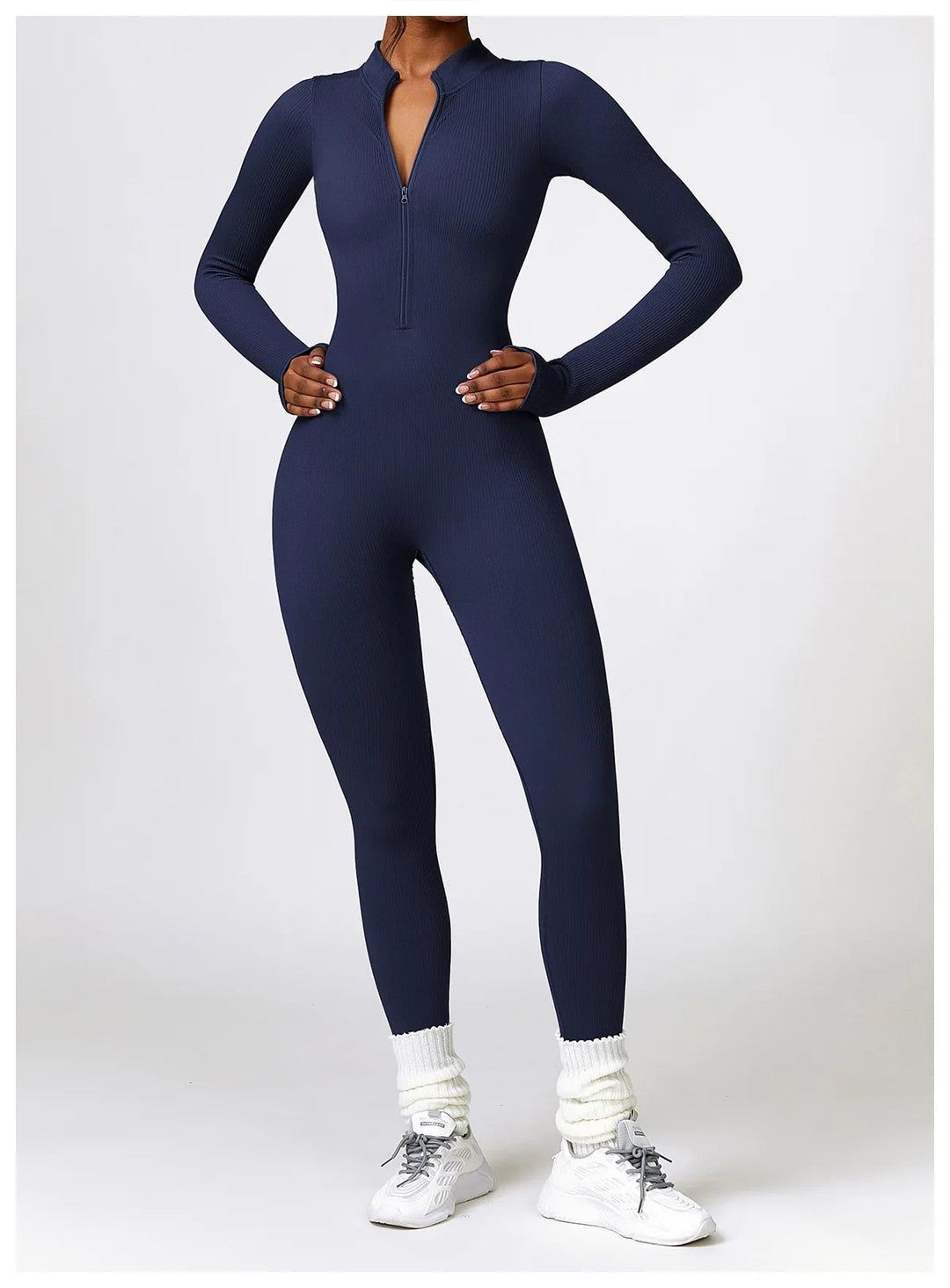 Zip Up Jumpsuit Long Sleeve - Siopie