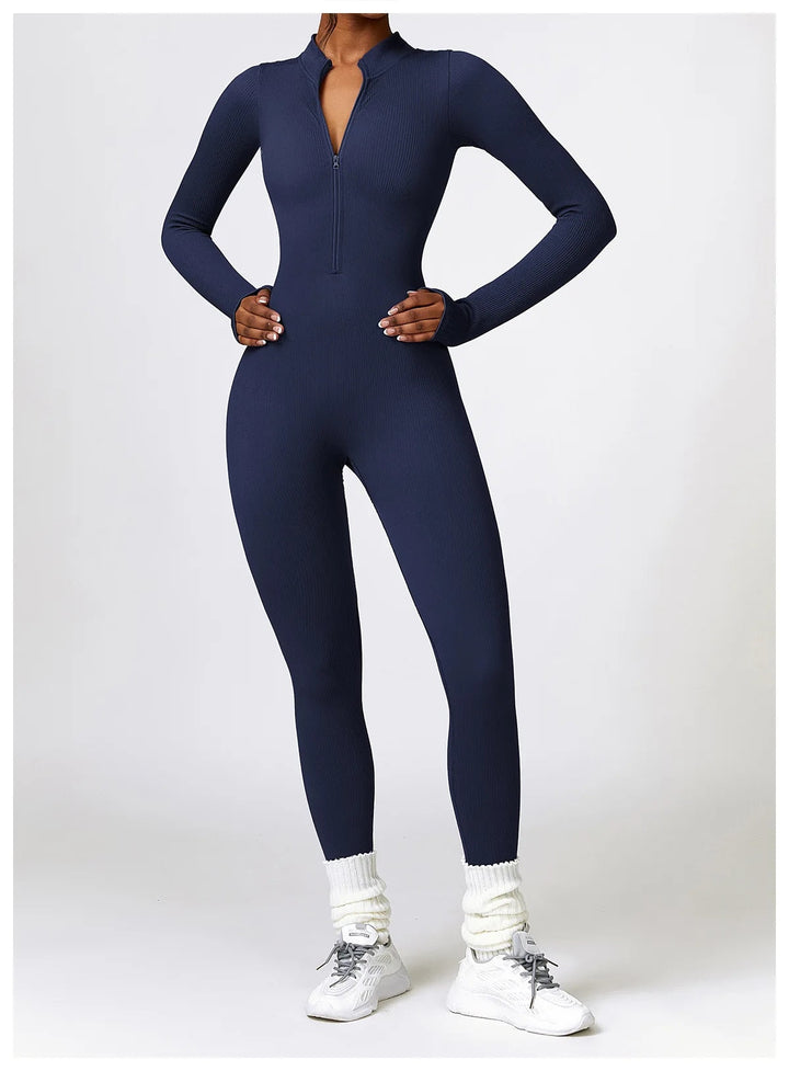 Zip Up Jumpsuit Long Sleeve - Siopie