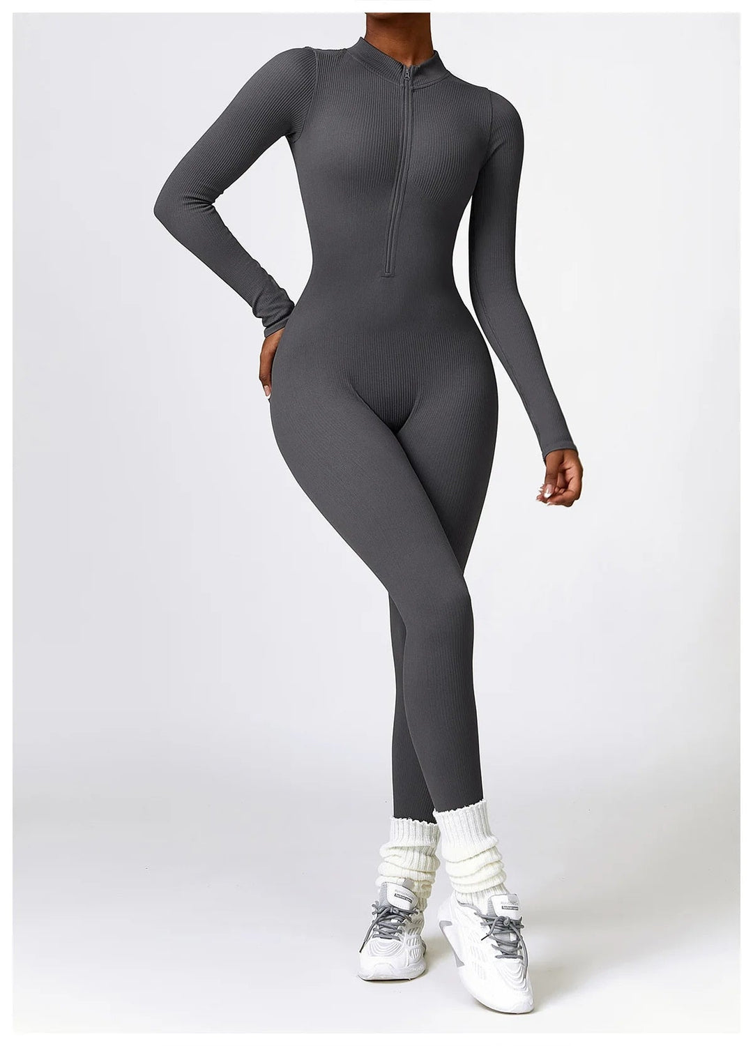 Zip Up Jumpsuit Long Sleeve - Siopie
