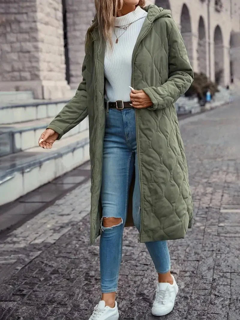 Manteau mi-long femme chaud coupe élégante polyvalente hiver