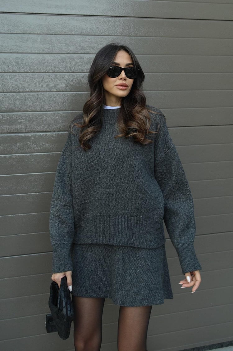 Ensemble deux pièces femme en maille premium haut ajusté jupe taille haute