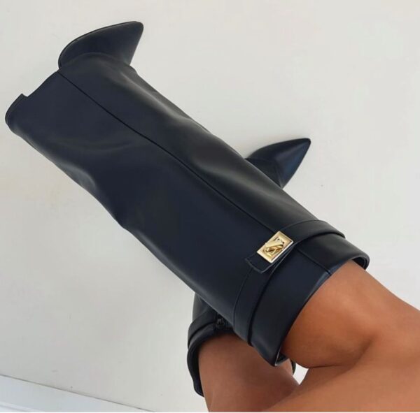 Bottes femme haut de genou talon bloc confortable fermeture éclair