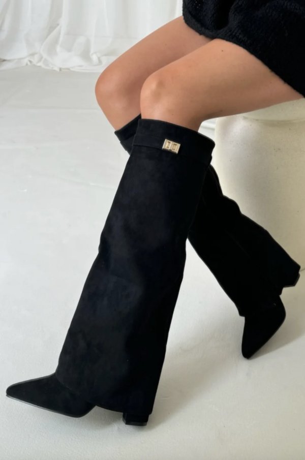 Bottes femme haut de genou talon bloc confortable fermeture éclair