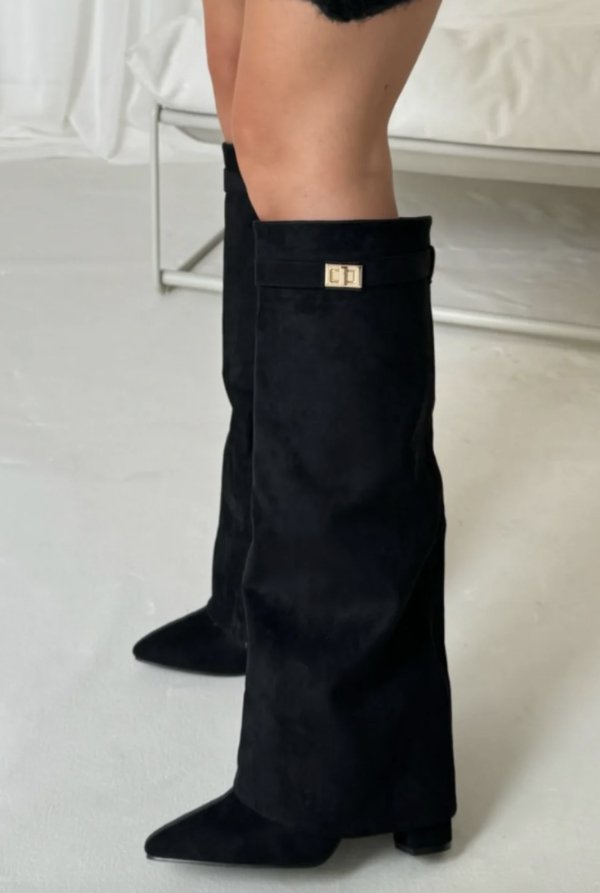 Bottes femme haut de genou talon bloc confortable fermeture éclair
