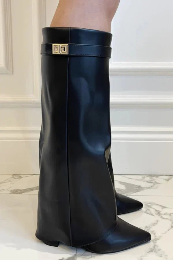 Bottes femme haut de genou talon bloc confortable fermeture éclair