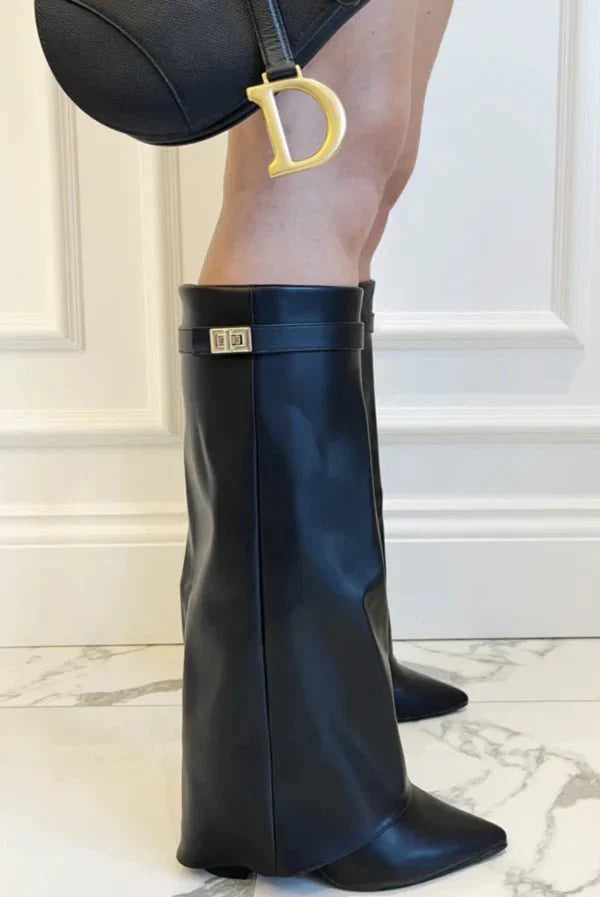 Bottes femme haut de genou talon bloc confortable fermeture éclair