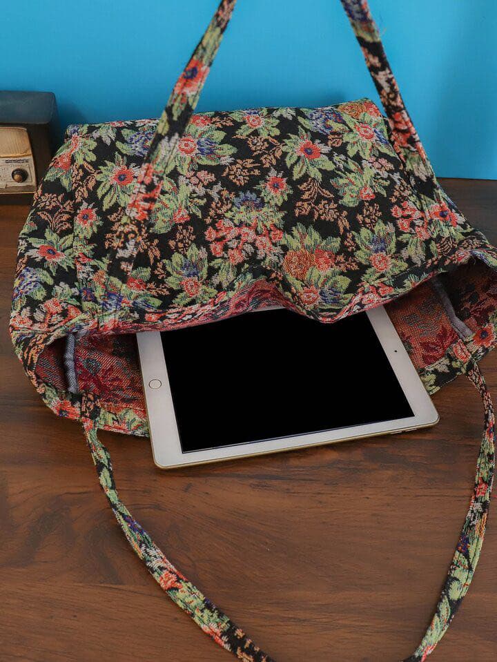 Sac cabas fleuri vintage femme grand format léger et spacieux