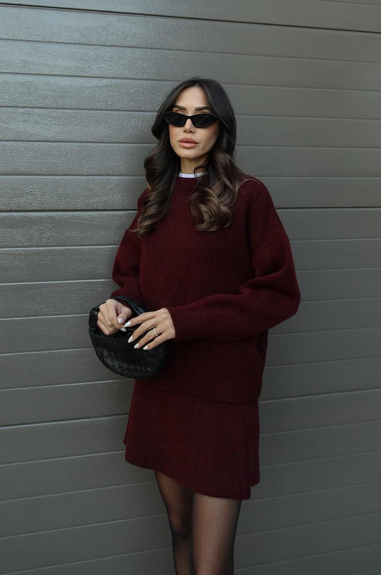Ensemble deux pièces femme en maille premium haut ajusté jupe taille haute