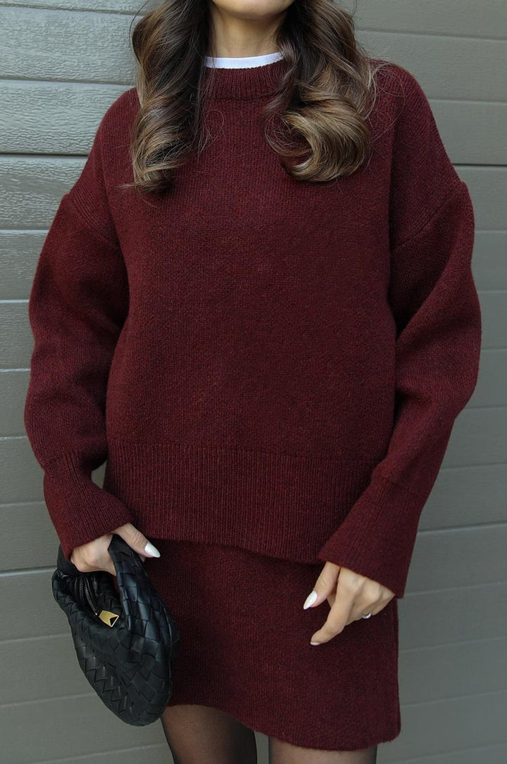 Ensemble deux pièces femme en maille premium haut ajusté jupe taille haute