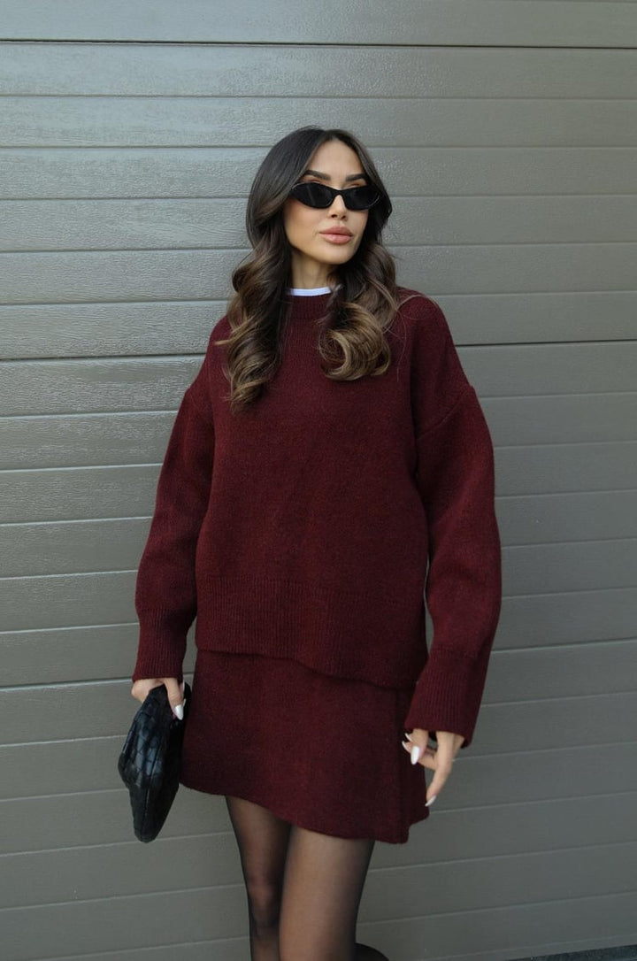 Ensemble deux pièces femme en maille premium haut ajusté jupe taille haute