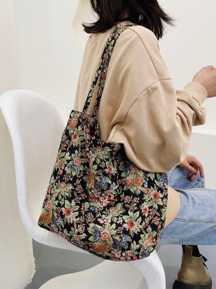 Sac cabas fleuri vintage femme grand format léger et spacieux