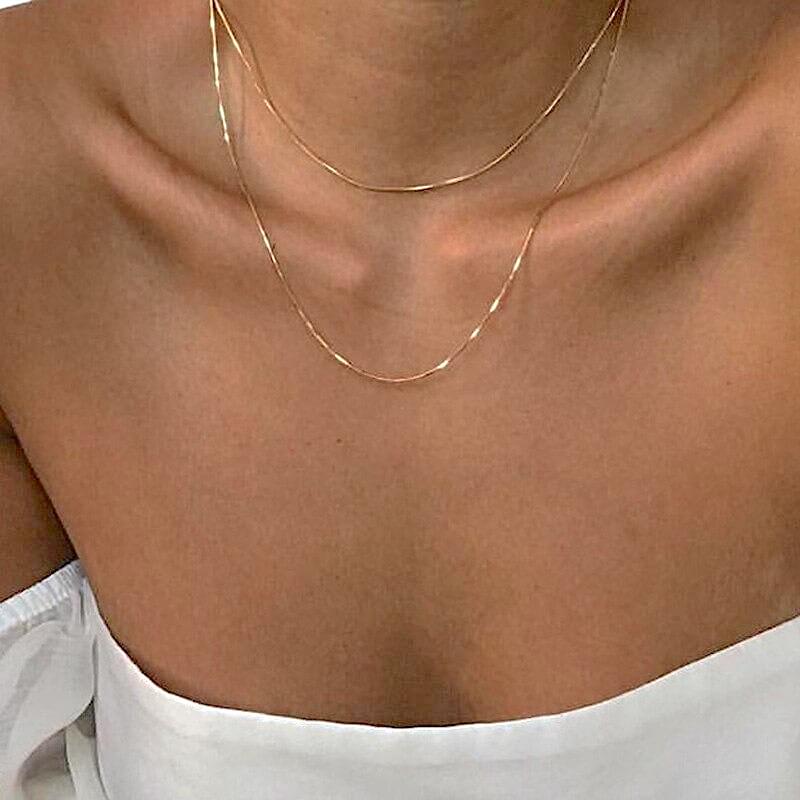 Liora Minimalist Snake Chain Necklace – Slim Gold & Silver