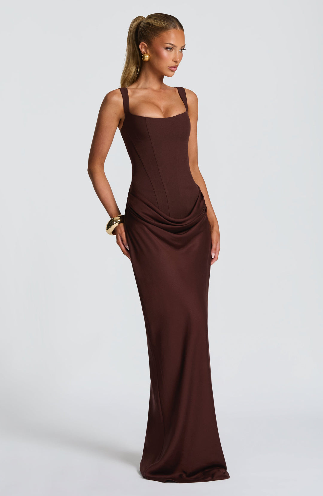 Robe longue bodycon femme coupe ajustée maxi tissu extensible élégant