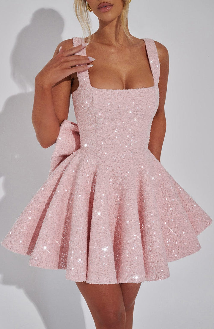 Robe mini à sequins femme encolure carrée bretelles réglables élégante