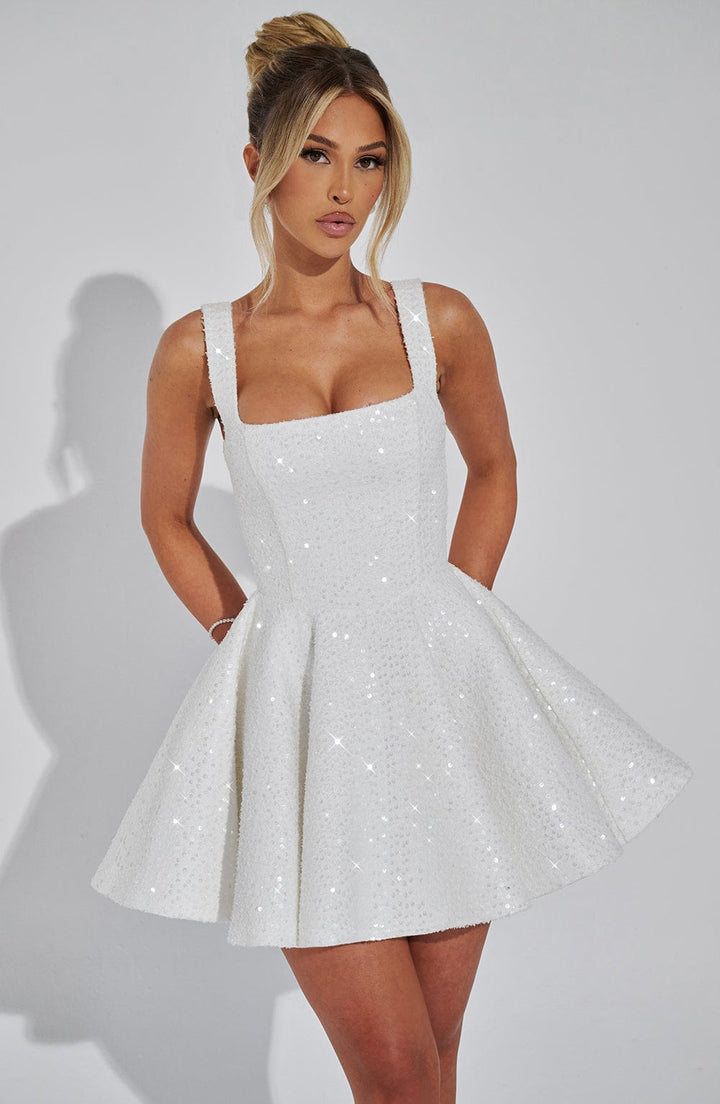 Robe mini à sequins femme encolure carrée bretelles réglables élégante