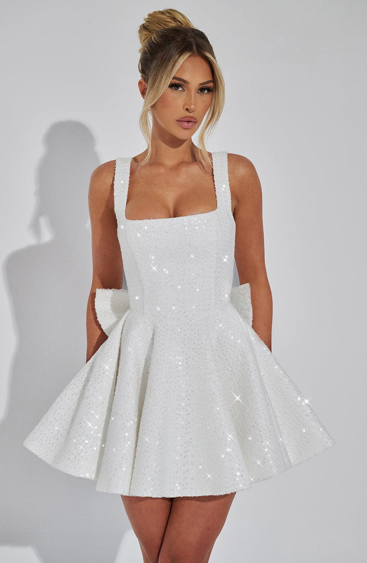 Robe mini à sequins femme encolure carrée bretelles réglables élégante