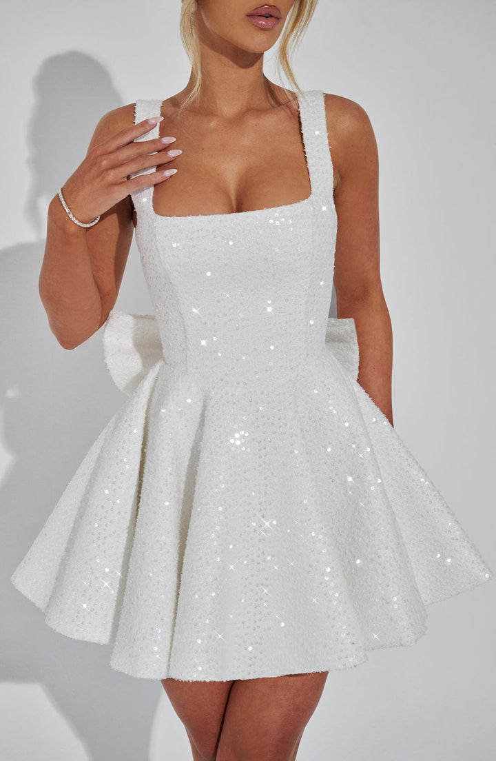 Robe mini à sequins femme encolure carrée bretelles réglables élégante