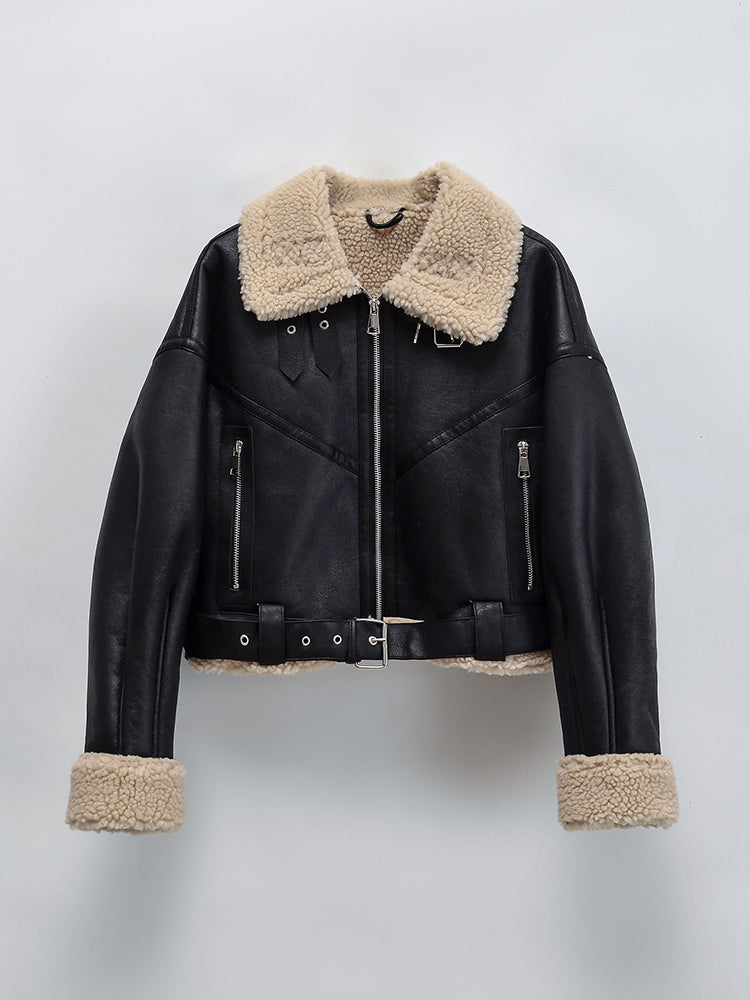Veste aviateur femme doublure shearling chaude coupe élégante