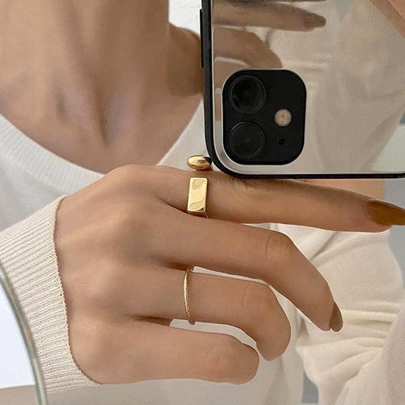 Liora Geometric Gold-Plated Adjustable Ring – Modern Silver Base
