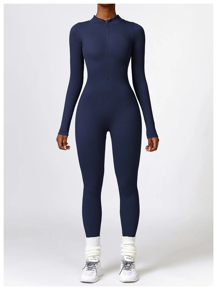 Zip Up Jumpsuit Long Sleeve - Siopie