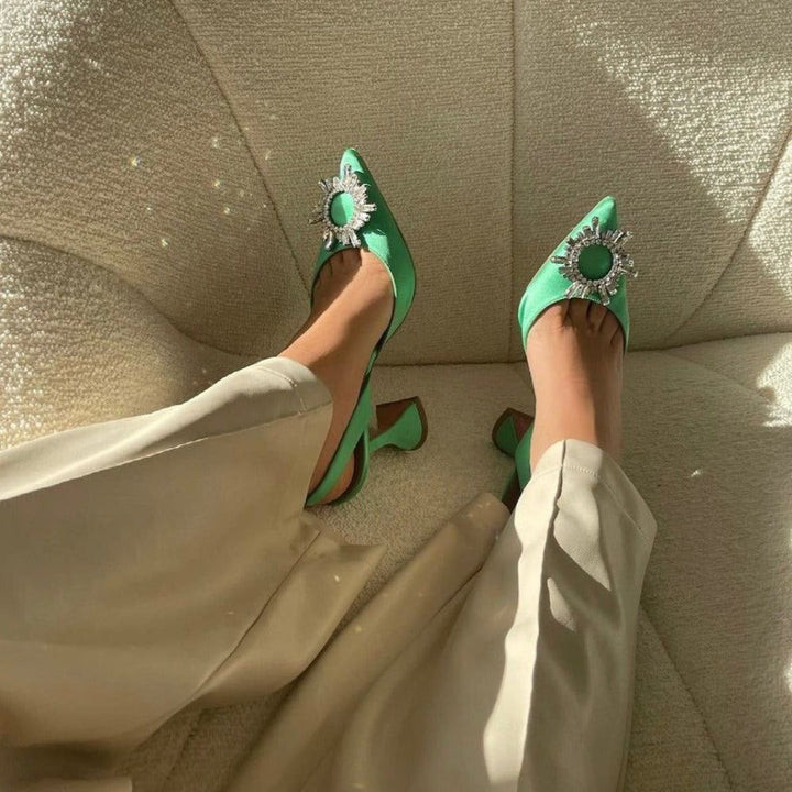 Elegant Crystal Pointed Toe Heeled Pumps with Cushioned Comfort