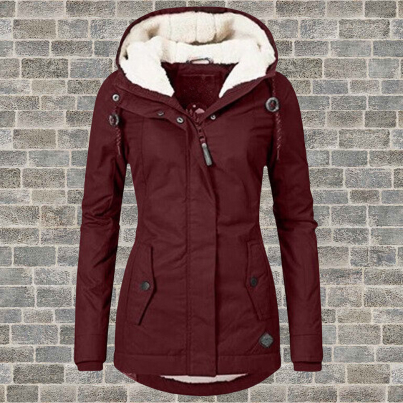 Veste d’hiver longue femme imperméable à capuche doublée chaude
