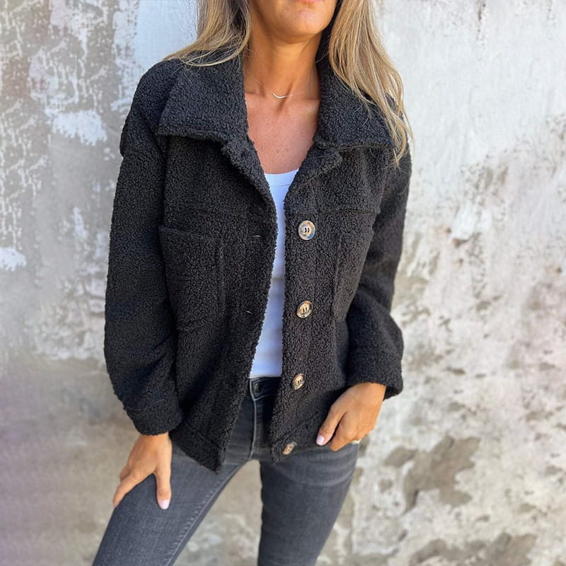 Veste mi-longue femme coupe droite col à revers chaude et élégante