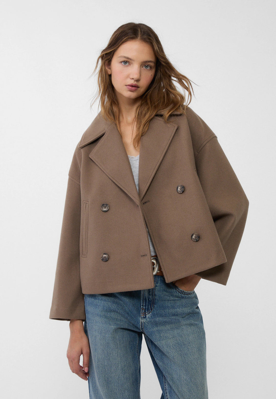 Veste courte croisée femme double boutonnage coupe droite élégante