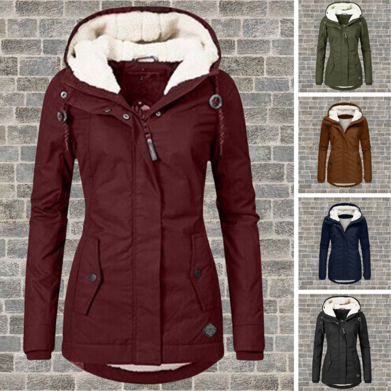 Veste d’hiver longue femme imperméable à capuche doublée chaude
