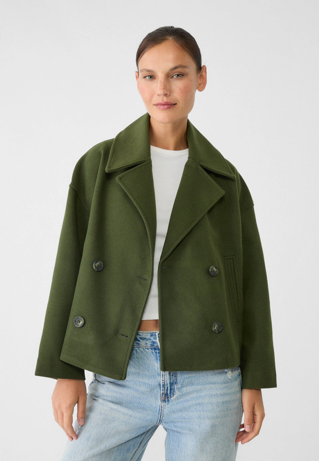 Veste courte croisée femme double boutonnage coupe droite élégante