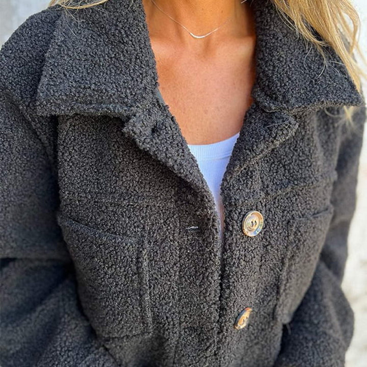 Veste mi-longue femme coupe droite col à revers chaude et élégante