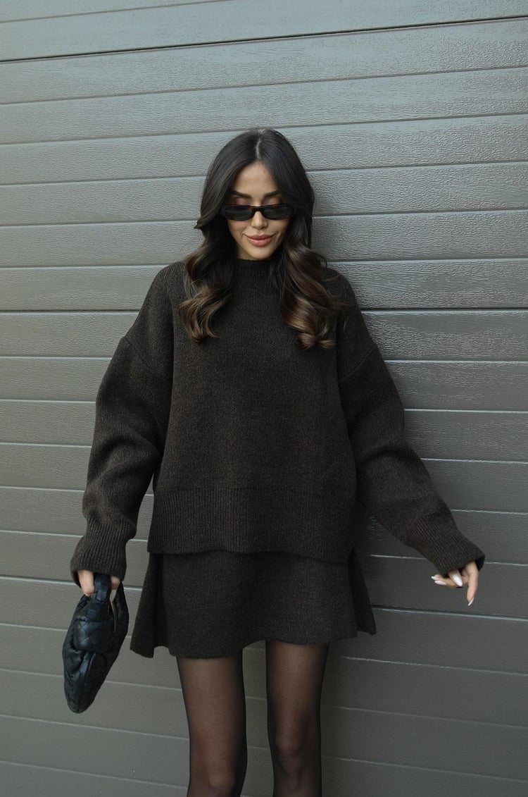 Ensemble deux pièces femme en maille premium haut ajusté jupe taille haute