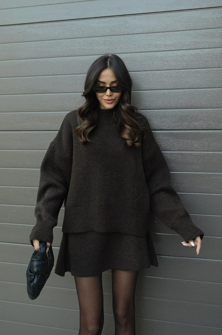 Ensemble deux pièces femme en maille premium haut ajusté jupe taille haute