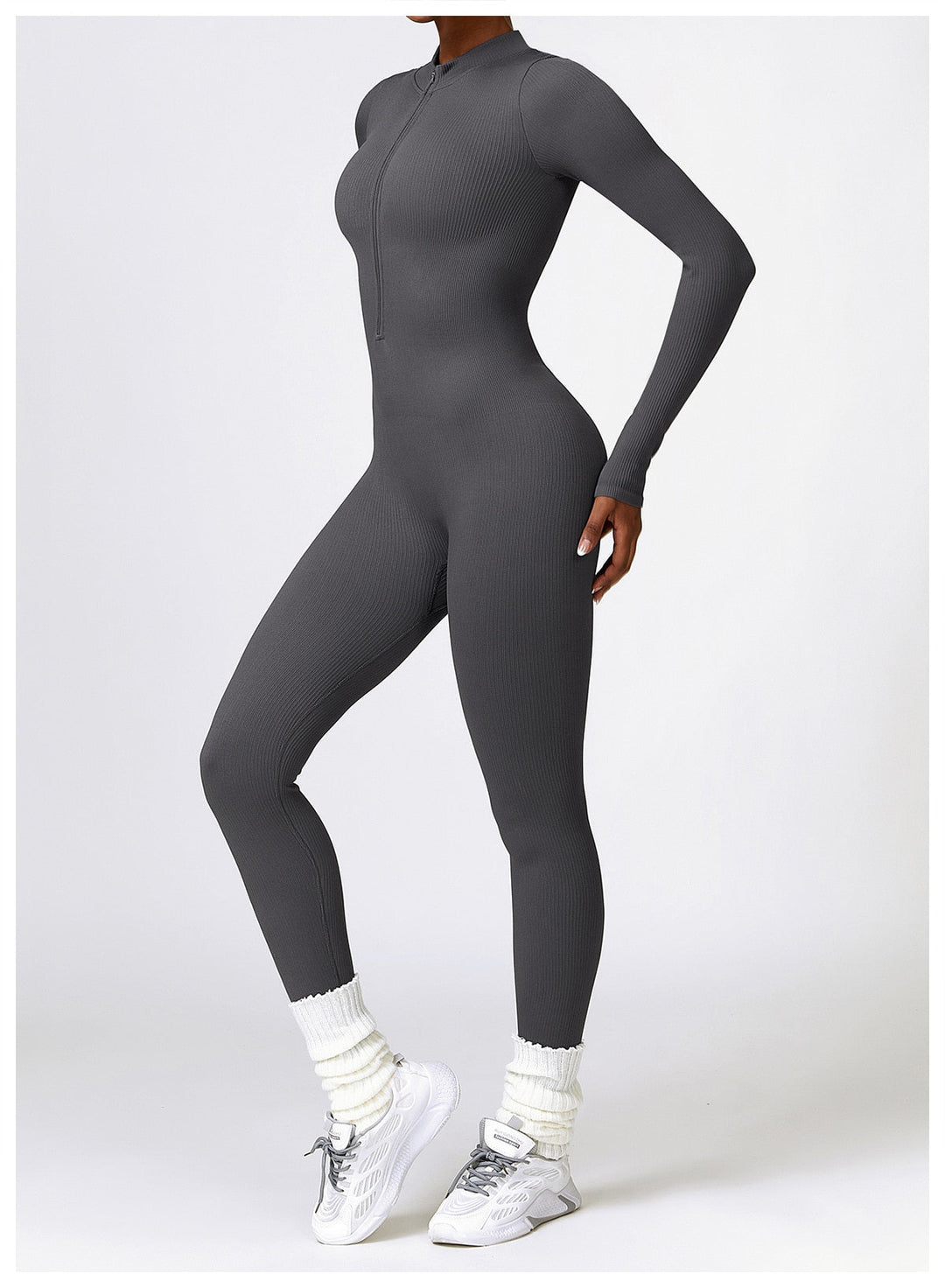 Zip Up Jumpsuit Long Sleeve - Siopie