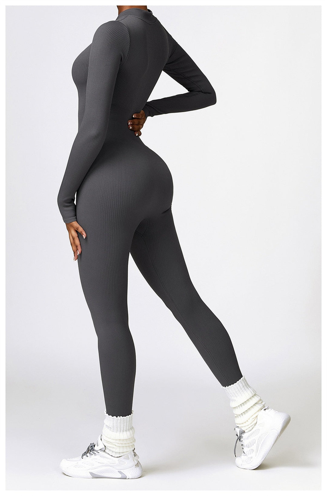 Zip Up Jumpsuit Long Sleeve - Siopie