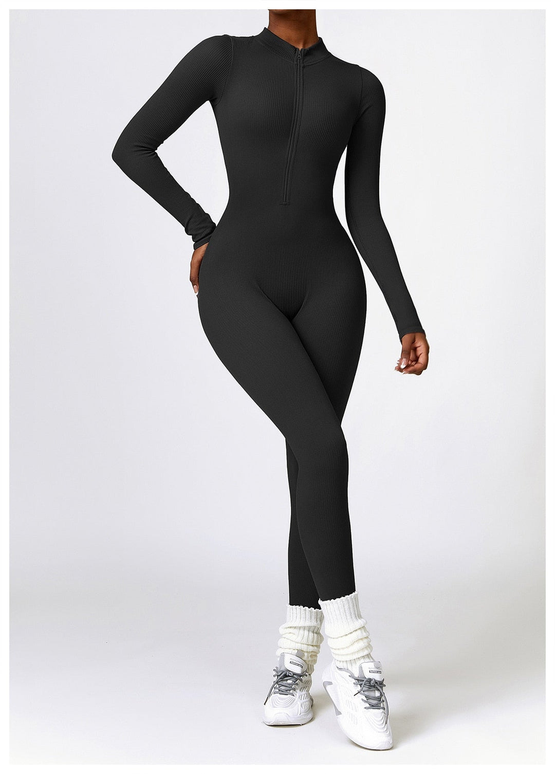 Zip Up Jumpsuit Long Sleeve - Siopie
