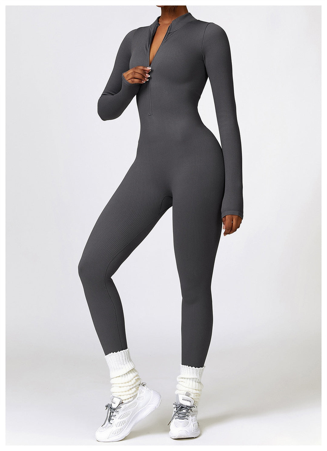 Zip Up Jumpsuit Long Sleeve - Siopie