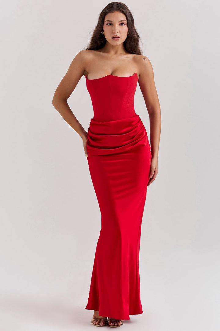 Robe bustier satin femme dos nu coupe ajustée élégante