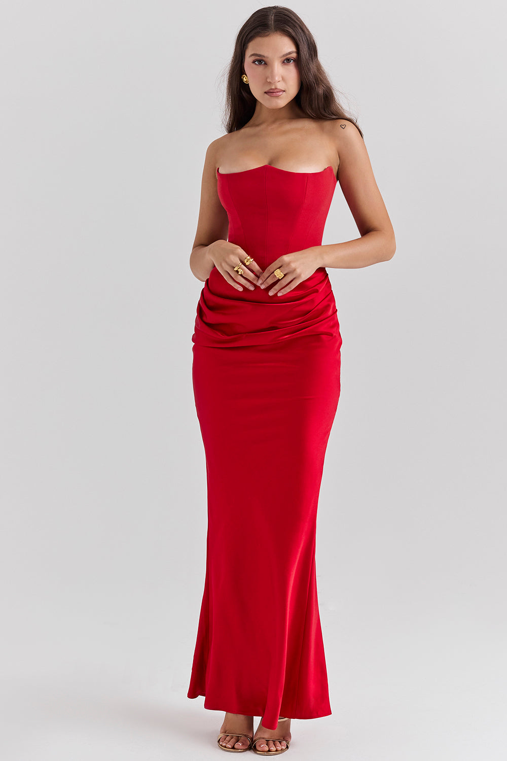 Robe bustier satin femme dos nu coupe ajustée élégante