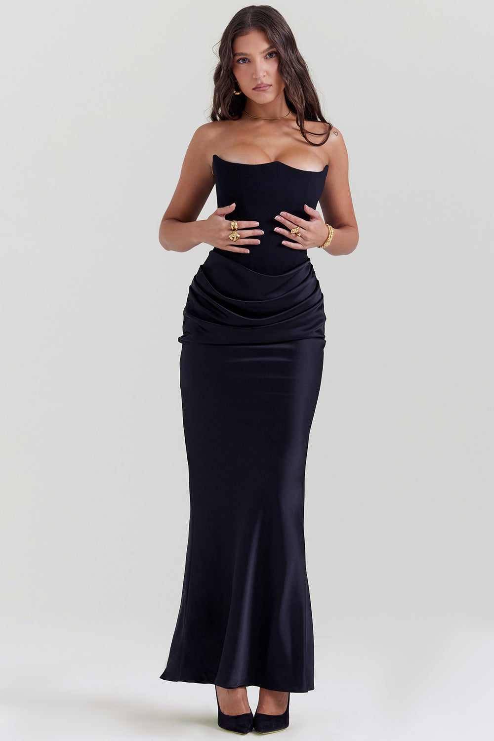 Robe bustier satin femme dos nu coupe ajustée élégante