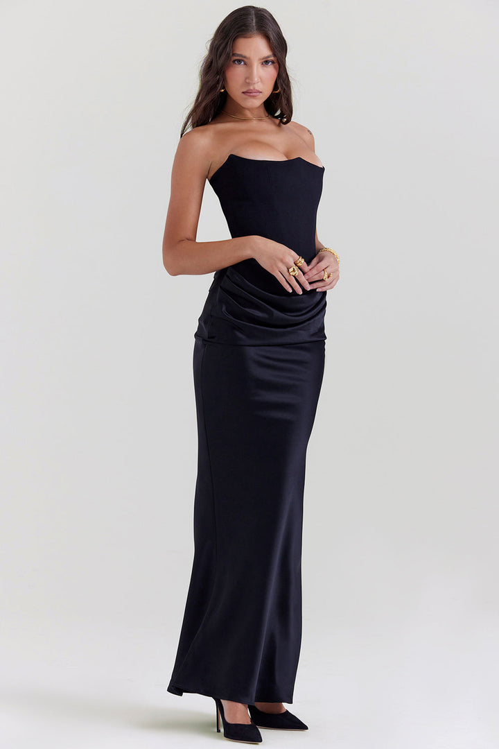 Robe bustier satin femme dos nu coupe ajustée élégante