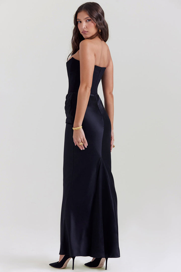 Robe bustier satin femme dos nu coupe ajustée élégante