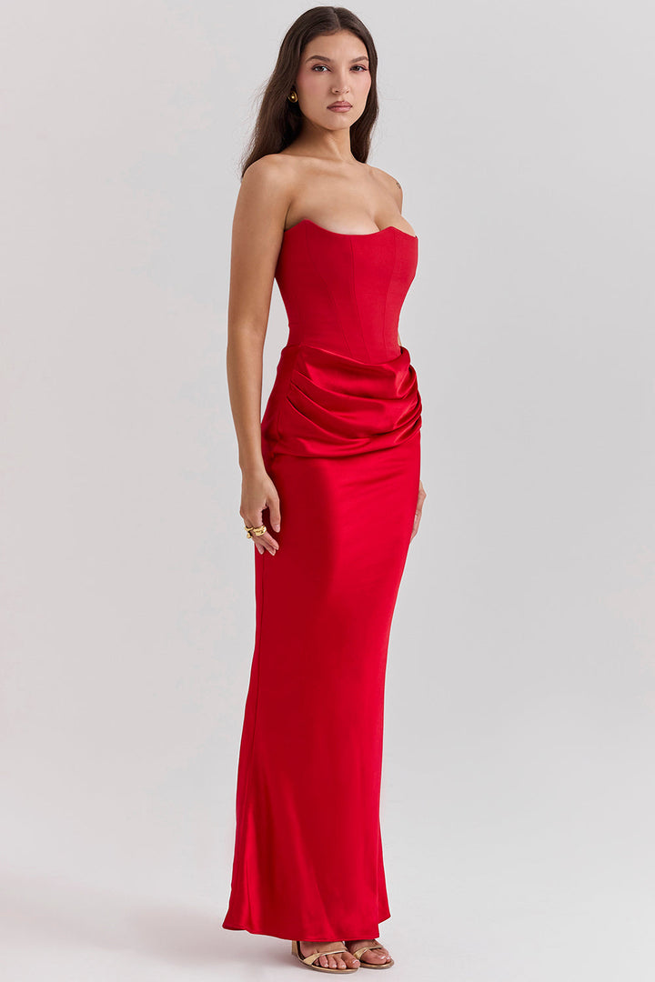 Robe bustier satin femme dos nu coupe ajustée élégante